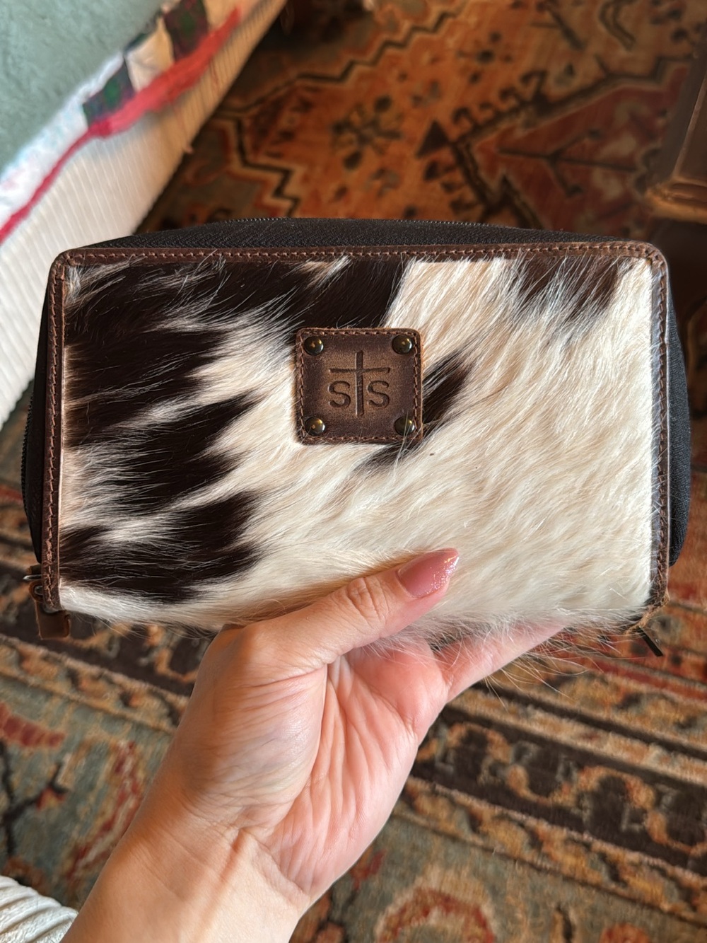 STS Ranchwear Cowhide Zip Wallet - Brown & White
